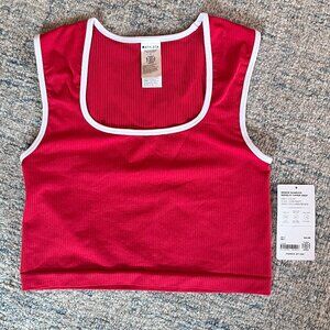 NWT New Athleta Womens Red / White Renew Seamless Square Neck Crop Tank Size M